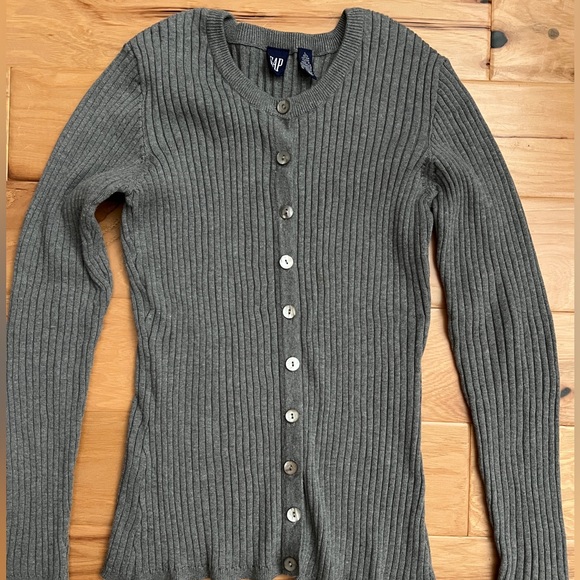 🩶🌪️🧶GAP Gray Cotton Wide Rib Cardigan Sweater - Picture 1 of 4